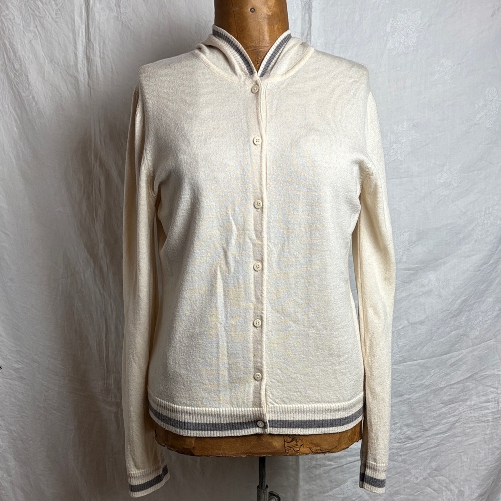 Patagonia Cream/Gray L/S Hooded Wool Button Down Sweater Sz. XL